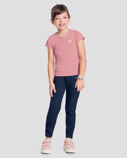 Blusa Básica Infantil Menina Manga Curta em Cotton- Kely Kety - Rosa