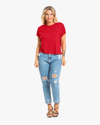 Blusa Básica Manga Curta em Cotton Cereja Rosa
