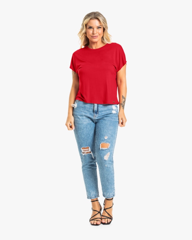Blusa Básica Manga Curta em Cotton Cereja Rosa-7bd12b27-00b6-4dcb-899c-8c77381073f7
