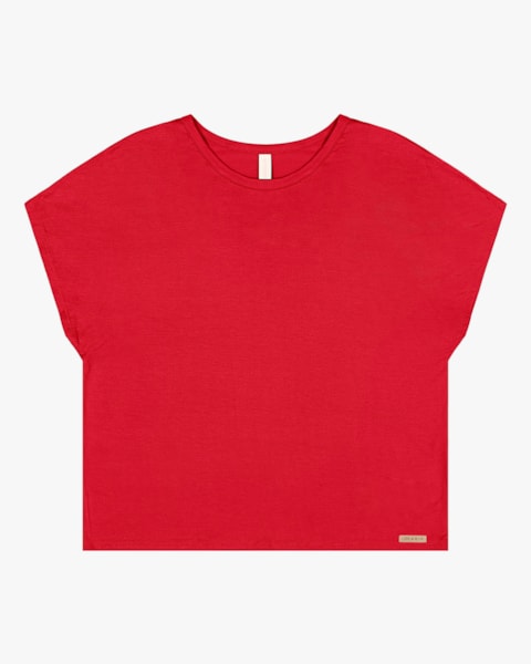Blusa Básica Manga Curta em Cotton Cereja Rosa