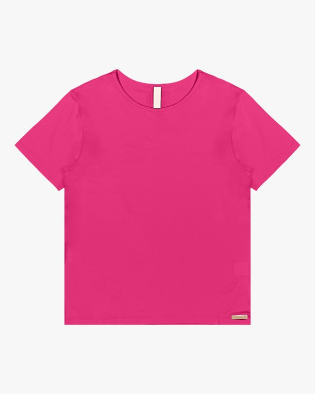 Blusa Básica Manga Curta em Meia Malha Cereja Rosa-f1593af3-f509-492f-a9c2-722f35324f77