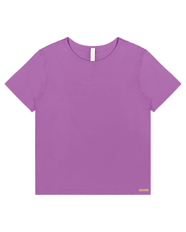 Blusa Básica Manga Curta em Viscose - Cereja Rosa - Deep Violet