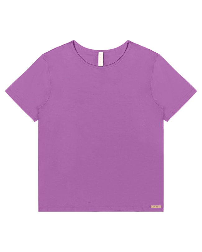 Blusa Básica Manga Curta em Viscose - Cereja Rosa - Deep Violet-8957820d-281e-46b3-ad39-67ec423f701a