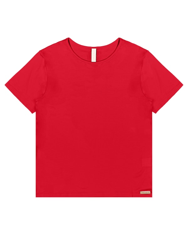Blusa Básica Manga Curta em Viscose - Cereja Rosa - Tomato