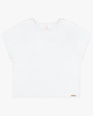 Blusa Básica Manga Curta em Viscose Crepe - Cereja Rosa - Branco