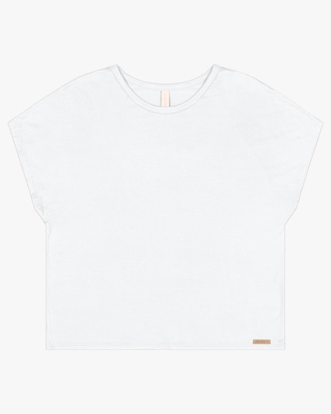 Blusa Básica Manga Curta em Viscose Crepe - Cereja Rosa - Branco