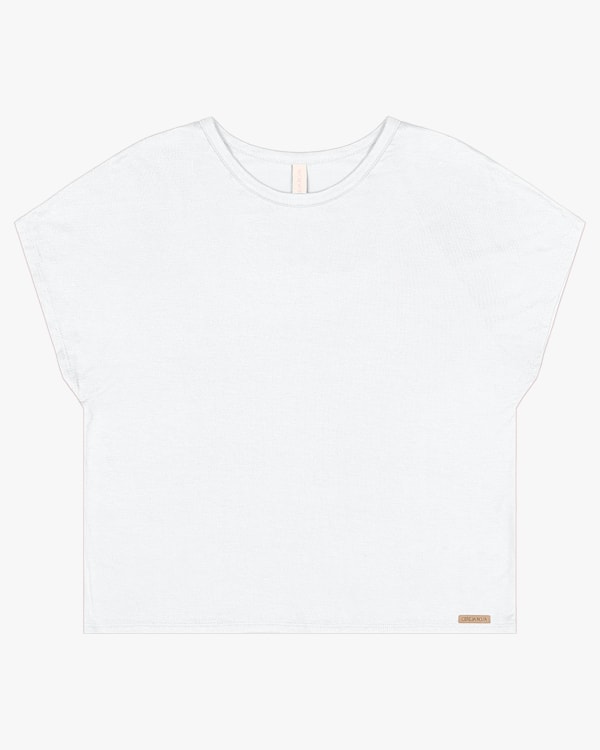 Blusa Básica Manga Curta em Viscose Crepe - Cereja Rosa - Branco