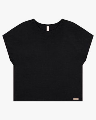 Blusa Básica Manga Curta em Viscose Crepe - Cereja Rosa - Preto