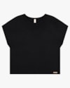 Blusa Básica Manga Curta em Viscose Crepe - Cereja Rosa - Preto-1ad87927-bedb-4f43-b194-c607e938be58