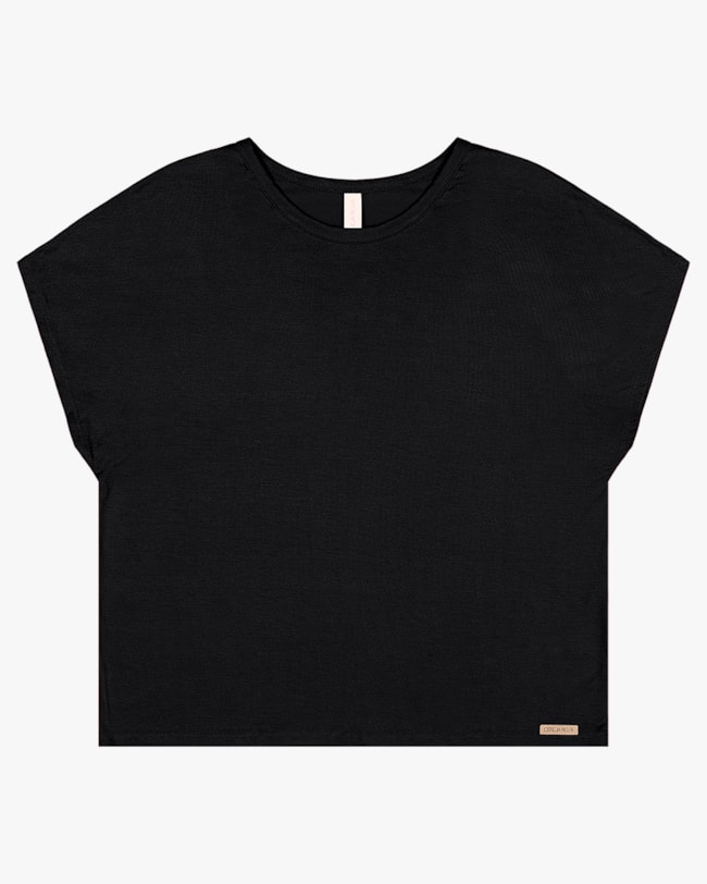 Blusa Básica Manga Curta em Viscose Crepe - Cereja Rosa - Preto-bfda0109-ce61-4c01-bd3c-907c5ce73118