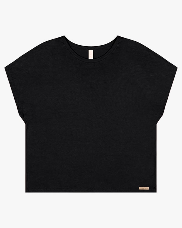 Blusa Básica Manga Curta em Viscose Crepe - Cereja Rosa - Preto