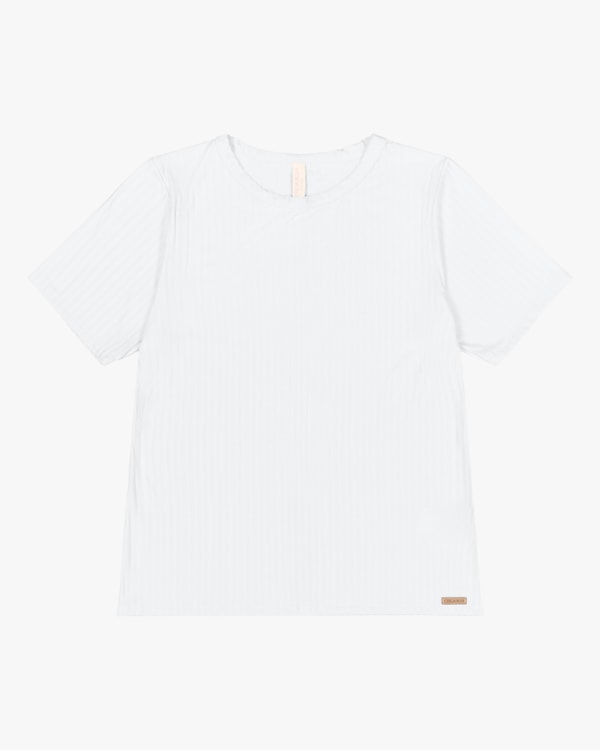 Blusa Básica Manga Curta Plus Size em Meia Malha - Cereja Rosa -Branco