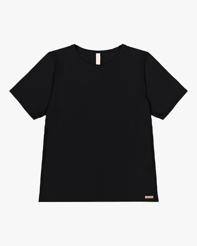 Blusa Básica Manga Curta Plus Size em Meia Malha - Cereja Rosa -Preto-4ad4ea45-3aae-4bff-a9f0-70afe38019c9