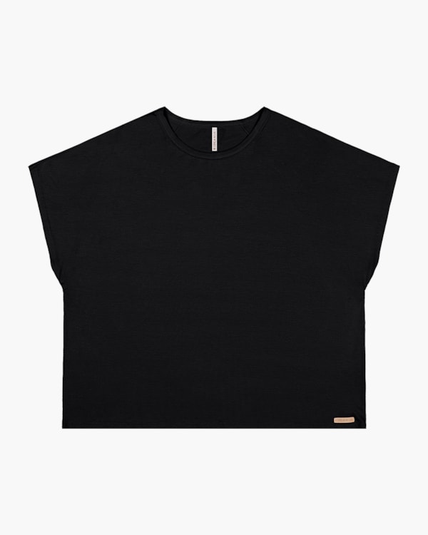 Blusa Básica Manga Curta Plus Size em Viscose Crepe - Cereja Rosa Preto