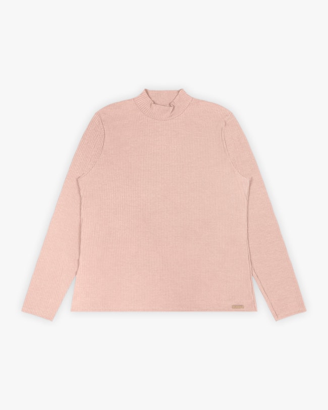 Blusa Básica Plus Size Canelada com Gola Alta - Cereja Rosa - Nude-e03b4fe1-9078-4637-9ddd-a985486f9c50