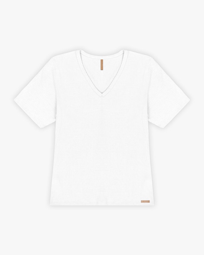 Blusa Básica Plus Size com Decote V Canelada - Cereja Rosa - Branco-c7f71aaf-4eef-4342-9ac2-c4bc55ae8e30