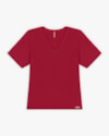 Blusa Básica Plus Size com Decote V Canelada - Cereja Rosa - Cherry Red-6a2febf6-ac7e-4887-96a7-5b125eab29a3