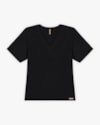 Blusa Básica Plus Size com Decote V Canelada - Cereja Rosa - Preto-18786661-608a-4cbe-a34c-5b016b379f3d