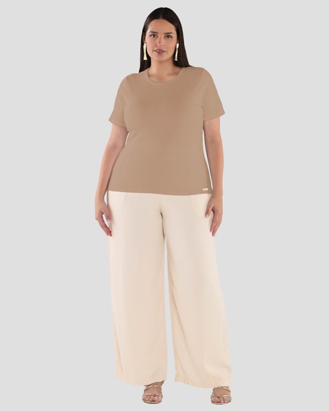Blusa Básica Plus Size em Ribana Canelada Cereja Rosa Bege