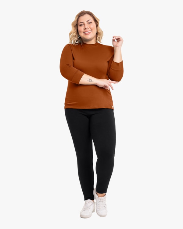 Blusa Básica Plus Size Manga 3/4 em Viscose Crepe - Inca