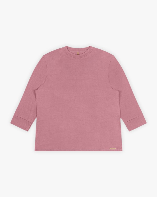 Blusa Básica Plus Size Manga 3/4 em  Viscose Crepe - New Rose