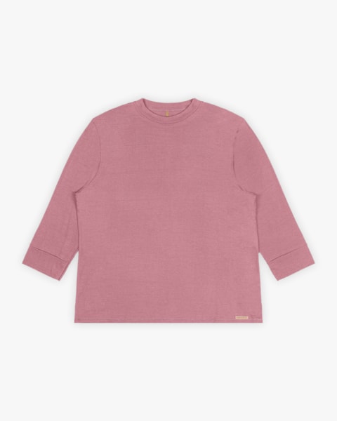 Blusa Básica Plus Size Manga 3/4 em Viscose Crepe - New Rose