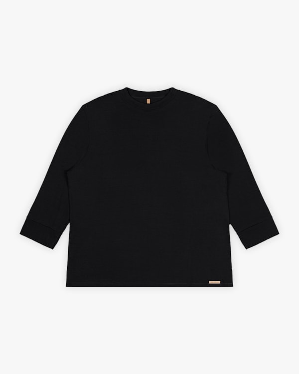 Blusa Básica Plus Size Manga 3/4 em Viscose Crepe - Preto