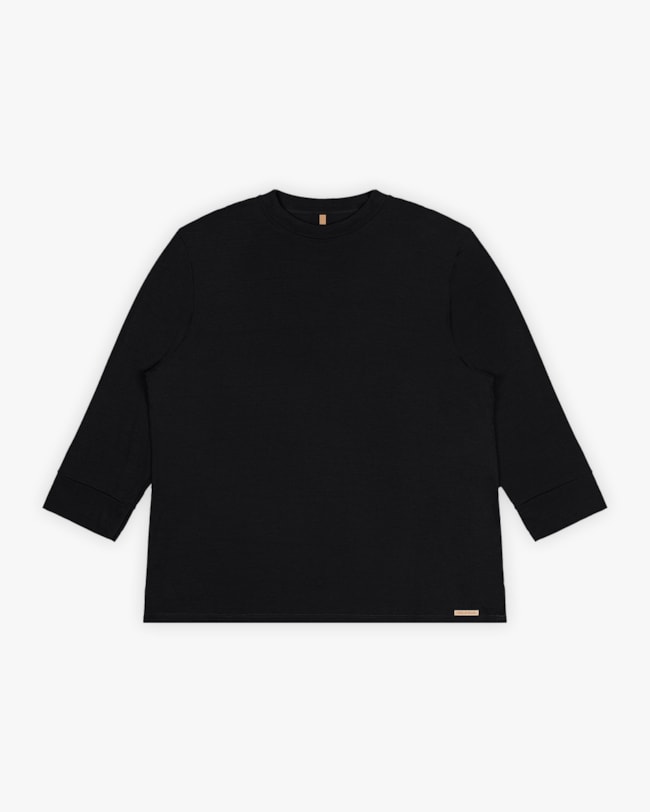 Blusa Básica Plus Size Manga 3/4 em  Viscose Crepe - Preto-9f3eeaaa-2a32-4dd6-9566-fdc811c2cf1f