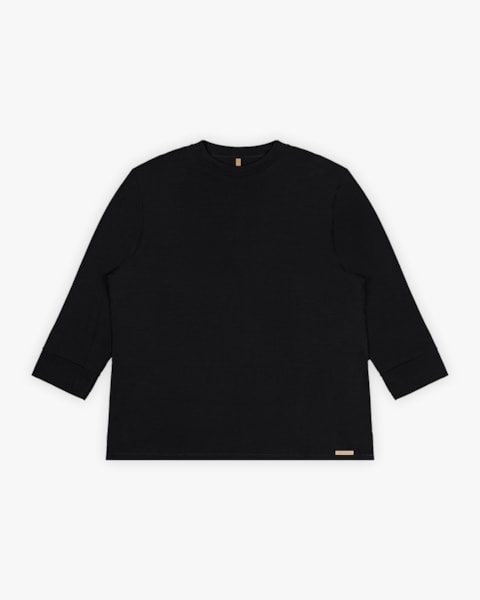 Blusa Básica Plus Size Manga 3/4 em Viscose Crepe - Preto