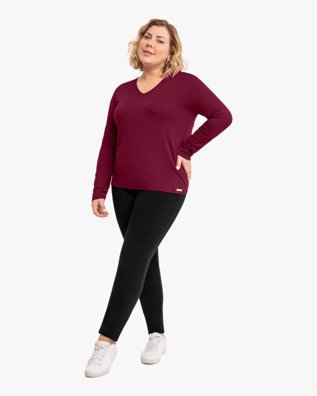 Blusa Básica Plus Size Manga Longa Cereja Rosa Vinho-ded90c2b-50d3-4fa3-8960-8882afd46a7d