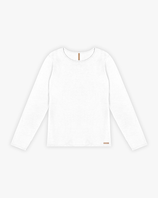 Blusa Básica Plus Size Manga Longa em Cotton - Cereja Rosa - Branco-03280a18-e86f-413e-8c6d-b5aae2890b21