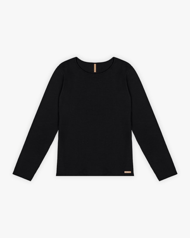 Blusa Básica Plus Size Manga Longa em Cotton - Cereja Rosa - Preto-0b987552-929d-4b36-b562-56c6b2a67a26