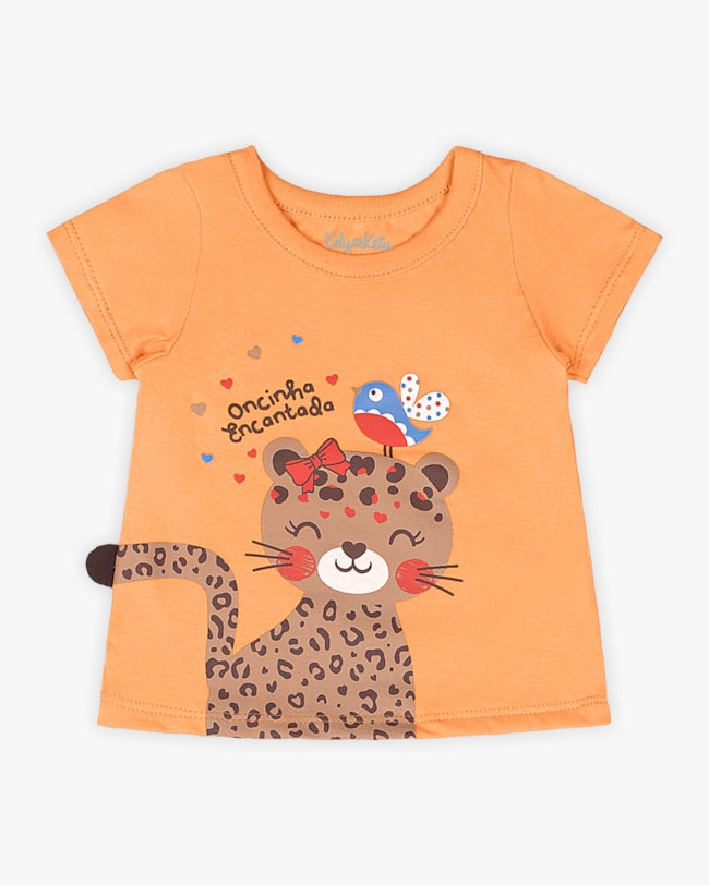 Blusa Bebê em Meia Malha Estampa Oncinha - Kely Kety - Apricot-87496e0c-f4cb-4123-837d-c47ebdd5011a