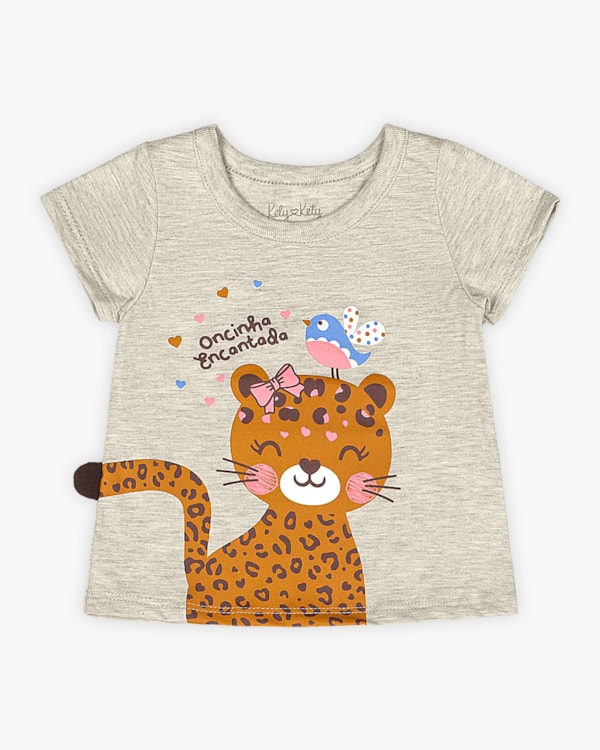 Blusa Bebê em Meia Malha Estampa Oncinha - Kely Kety - Mescla