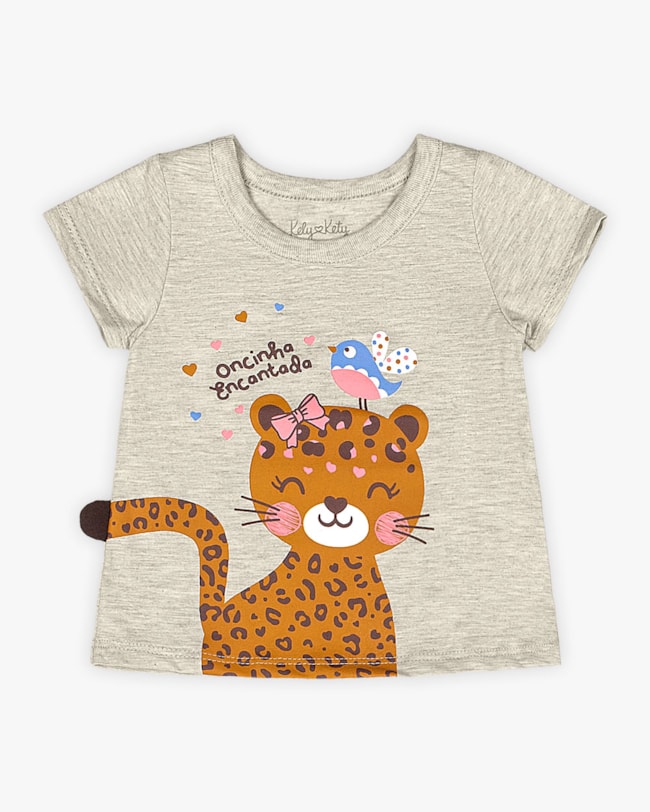 Blusa Bebê em Meia Malha Estampa Oncinha - Kely Kety - Mescla-81ee8a3e-d007-47ef-b644-d3940ca71e7c