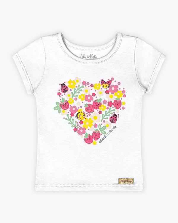 Blusa Bebê Menina em Cotton Estampa Flores - Kely Kety - Branco