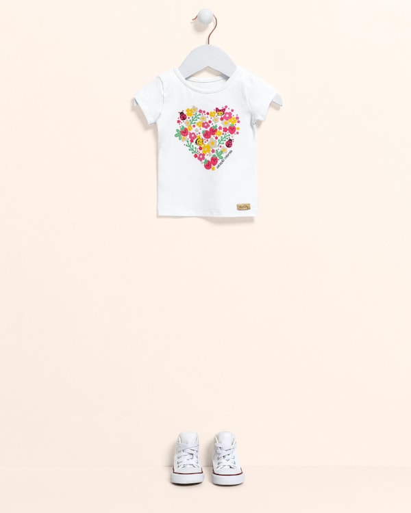 Blusa Bebê Menina em Cotton Estampa Flores - Kely Kety - Branco