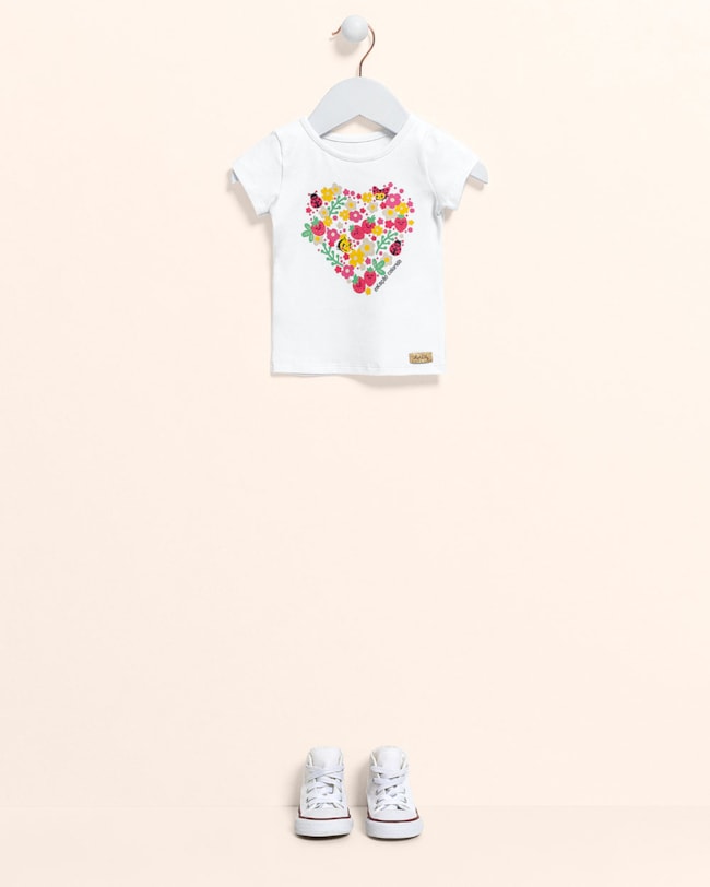 Blusa Bebê Menina em Cotton Estampa Flores - Kely Kety - Branco-c9525ea2-0914-410e-af8f-b6f69914b0af