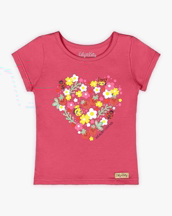 Blusa Bebê Menina em Cotton Estampa Flores - Kely Kety - Rosa