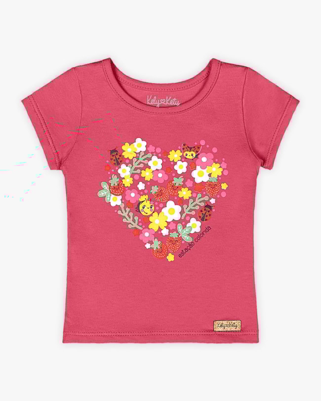 Blusa Bebê Menina em Cotton Estampa Flores - Kely Kety - Rosa-65528100-6fa3-48c4-bbb9-5b39d444de0d