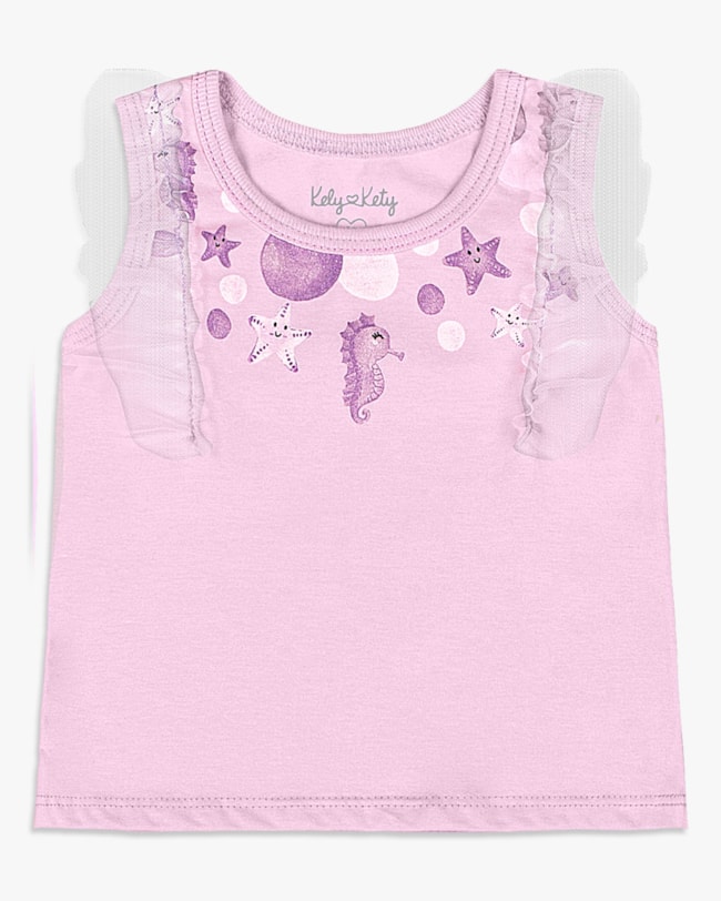 Blusa Bebê Menina em Meia Malha com Tule - Kely Kety - Astral-f325df32-c87c-4d94-9391-1a36ec529368