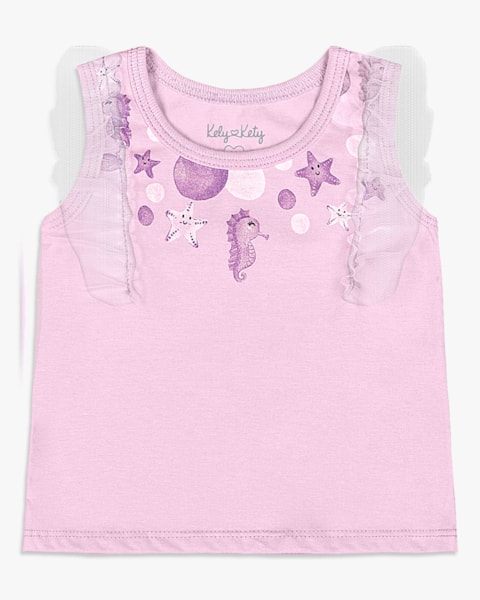 Blusa Bebê Menina em Meia Malha com Tule - Kely Kety - Astral