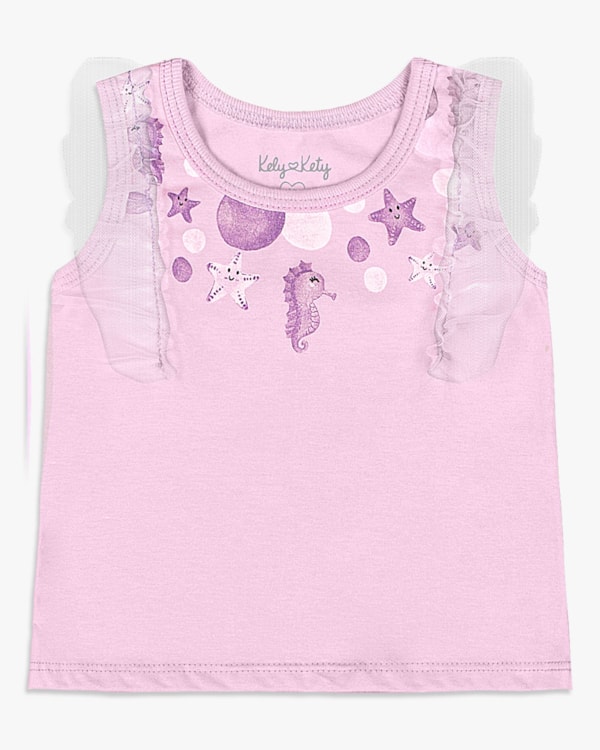 Blusa Bebê Menina em Meia Malha com Tule - Kely Kety - Astral