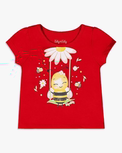 Blusa Bebê Menina em Meia Malha Estampa Abelhinha - Kely Kety -Tomato