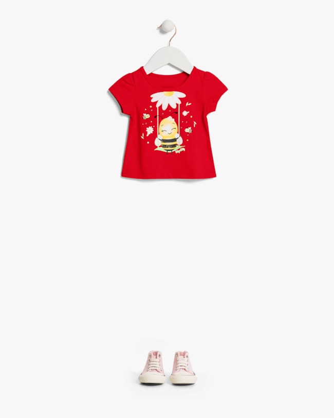 Blusa Bebê Menina em Meia Malha Estampa Abelhinha - Kely Kety -Tomato-08e4ea06-292e-445d-8765-400202113ecc