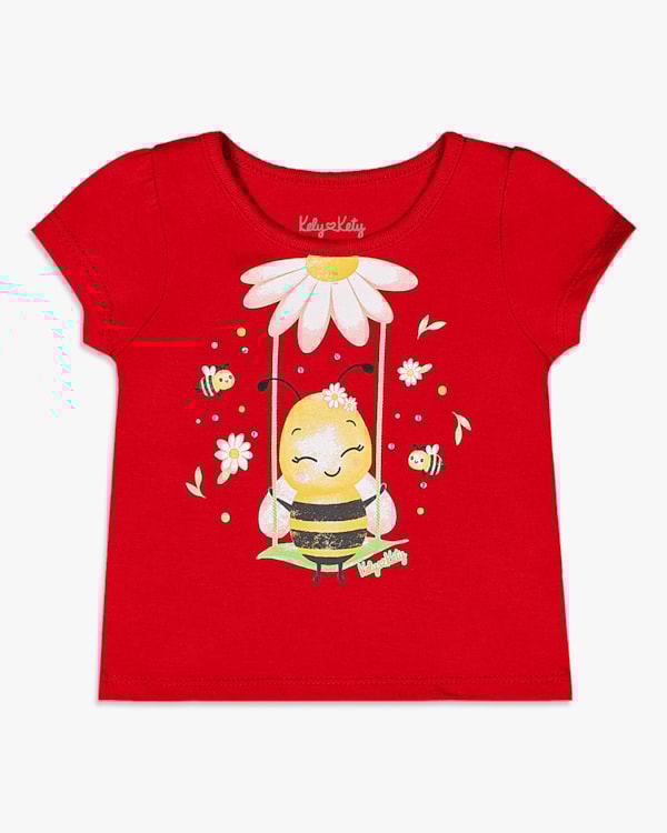 Blusa Bebê Menina em Meia Malha Estampa Abelhinha - Kely Kety -Tomato