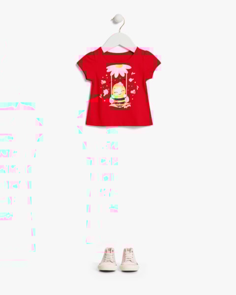 Blusa Bebê Menina em Meia Malha Estampa Abelhinha - Kely Kety -Tomato
