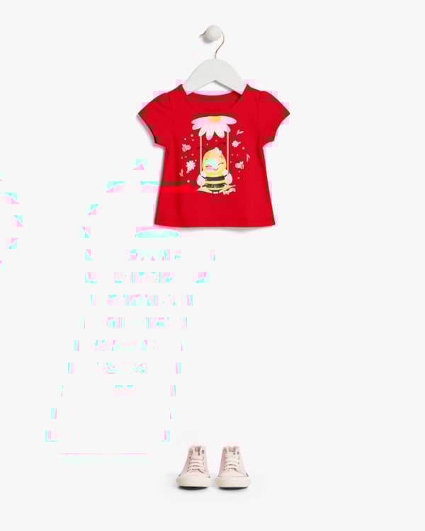 Blusa Bebê Menina em Meia Malha Estampa Abelhinha - Kely Kety -Tomato