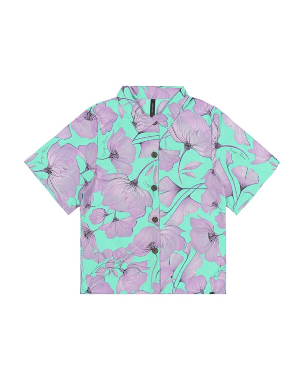 Blusa Camisa Feminina Cereja Rosa Estampada