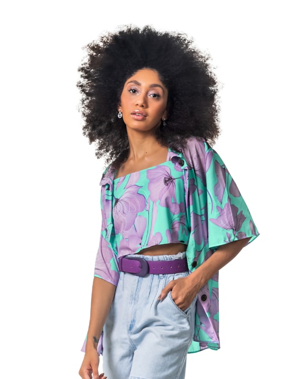 Blusa Camisa Feminina Cereja Rosa Estampada